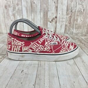 Vans Authentic All Over Logo Print‎ Red White Low Top Sneakers Women